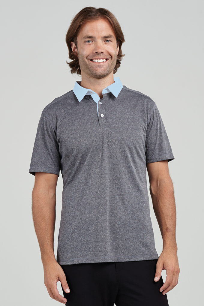 Men's Woven Collar Polo - Charcoal Mix - New