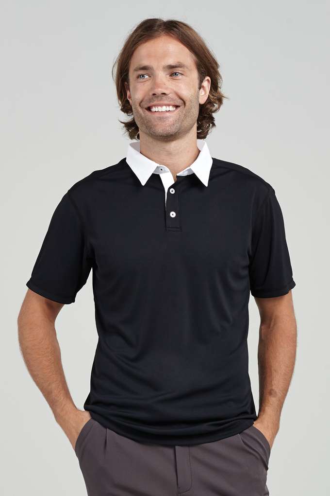 Men's Woven Collar Polo - Black / White Trim - New